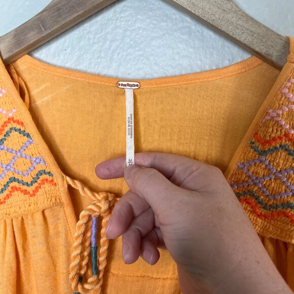 Free People Orange Boho Market Embroidered Cotton Tunic Medium - Picture 5 of 11